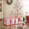 imageSONGMICS Set of 2 Large Christmas Ornament Storage Boxes 16 Trays Hold 256 Balls up to 3Inch Plastic Christmas Storage Containers with Lids Dual Zippers Side Handles Sandy Gold URFB029A07Cherry Red