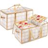 imageSONGMICS Set of 2 Large Christmas Ornament Storage Boxes 16 Trays Hold 256 Balls up to 3Inch Plastic Christmas Storage Containers with Lids Dual Zippers Side Handles Sandy Gold URFB029A07Sandy Gold