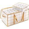 imageSONGMICS Set of 2 Large Christmas Ornament Storage Boxes 16 Trays Hold 256 Balls up to 3Inch Plastic Christmas Storage Containers with Lids Dual Zippers Side Handles Sandy Gold URFB029A07Sandy Gold
