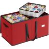 imageSONGMICS Christmas Ornament Storage Box Dual Zippers Stackable Christmas Storage Container with Lid 8 Trays 600D Oxford 3Inch 128 Slots Dove Gray URFB035G01Cherry Red
