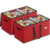 imageSONGMICS Christmas Ornament Storage Box Dual Zippers Stackable Christmas Storage Container with Lid 8 Trays 600D Oxford 3Inch 128 Slots Dove Gray URFB035G01Cherry Red