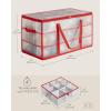imageSONGMICS Large Christmas Decoration Storage Box 4Inch 54 Slots Plastic Christmas Bauble Storage Box with Lid Dual Zippers 6 Trays Side Handles Sandy Gold URFB030A01Cherry Red