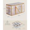 imageSONGMICS Large Christmas Decoration Storage Box 4Inch 54 Slots Plastic Christmas Bauble Storage Box with Lid Dual Zippers 6 Trays Side Handles Sandy Gold URFB030A01Sandy Gold