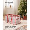 imageSONGMICS Large Christmas Decoration Storage Box 4Inch 54 Slots Plastic Christmas Bauble Storage Box with Lid Dual Zippers 6 Trays Side Handles Sandy Gold URFB030A01Cherry Red