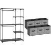 imageSONGMICS Freestanding Closet Organizer Bundle with Storage Cubes Portable Wardrobe Set with 2 Hanging Rods and 6 NonWoven Fabric Bins Black and Black URYG24BK and UROB026B01