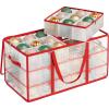 imageSONGMICS Large Christmas Decoration Storage Box 4Inch 54 Slots Plastic Christmas Bauble Storage Box with Lid Dual Zippers 6 Trays Side Handles Sandy Gold URFB030A01Cherry Red