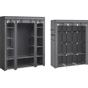 imageSONGMICS 2 Items Portable Closet Bundle Wardrobe Closet Organizer with Cover Clothes Rail with NonWoven Fabric Cover Large Capacity for Bedroom Living Room Gray URYG092G02 and ULSF03G