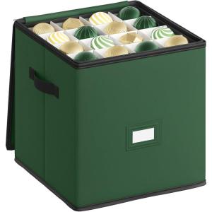 imageSONGMICS Christmas Ornament Storage Box Dual Zippers Stackable Christmas Storage Container with Lid 8 Trays 600D Oxford 3Inch 128 Slots Dove Gray URFB035G01Forest Green
