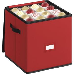 imageSONGMICS Christmas Ornament Storage Box Dual Zippers Stackable Christmas Storage Container with Lid 8 Trays 600D Oxford 3Inch 128 Slots Dove Gray URFB035G01Cherry Red