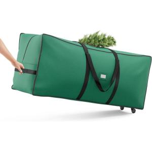 imageSONGMICS Christmas Tree Storage Bag with 16Inch Wheels Rolling Storage Bag up to 9 ft For Disassembled Holiday Tree LengthAdjustable Handles 600D Oxford Fabric Dove Gray URXS004G01Forest Green