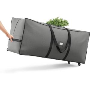 imageSONGMICS Christmas Tree Storage Bag with 16Inch Wheels Rolling Storage Bag up to 9 ft For Disassembled Holiday Tree LengthAdjustable Handles 600D Oxford Fabric Dove Gray URXS004G01Dove Gray