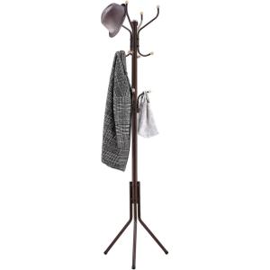 imageSONGMICS Coat Rack Freestanding Metal Coat Rack Stand with 12 Hooks and 3 Legs Coat Tree Coffee Brown URCR18Z