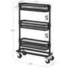 imageSONGMICS Slim Storage Cart SlideOut Trolley 3Tier Rolling Cart with Wire Baskets Space Saving Easy Assembly for Kitchen Bathroom Living Room Small Spaces Black UBSC066B01Black