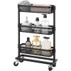 imageSONGMICS Slim Storage Cart SlideOut Trolley 3Tier Rolling Cart with Wire Baskets Space Saving Easy Assembly for Kitchen Bathroom Living Room Small Spaces Black UBSC066B01Black