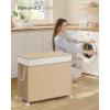imageSONGMICS HOME Laundry Hamper with 3 Section Large 140 L Rolling Laundry Basket with Wheels Rattan Clothes Basket with Lid Removable Liner with Handles Natural Beige and Matte White ULCB602N01Natural Beige  Matte White