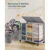 imageSONGMICS HOME Laundry Hamper with 3 Section Large 140 L Rolling Laundry Basket with Wheels Rattan Clothes Basket with Lid Removable Liner with Handles Natural Beige and Matte White ULCB602N01Dove Gray  Matte White