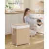 imageSONGMICS HOME Laundry Hamper with 3 Section Large 140 L Rolling Laundry Basket with Wheels Rattan Clothes Basket with Lid Removable Liner with Handles Natural Beige and Matte White ULCB602N01Natural Beige  Matte White