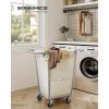 imageSONGMICS Laundry Basket with Wheels 2Section Laundry Sorter 502 Gallons 190 L Rolling Hamper with Removable Bags HeavyDuty Steel Frame Cream White URLS009W01Cream White