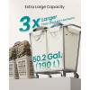 imageSONGMICS Laundry Basket with Wheels 2Section Laundry Sorter 502 Gallons 190 L Rolling Hamper with Removable Bags HeavyDuty Steel Frame Cream White URLS009W01Cream White