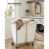 imageSONGMICS Laundry Basket with Wheels 2Section Laundry Sorter 502 Gallons 190 L Rolling Hamper with Removable Bags HeavyDuty Steel Frame Cream White URLS009W01Cream White