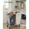 imageSONGMICS Laundry Basket with Wheels 2Section Laundry Sorter 502 Gallons 190 L Rolling Hamper with Removable Bags HeavyDuty Steel Frame Cream White URLS009W01Cream White  Dark Gray
