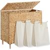 imageSONGMICS Laundry Hamper 2 Sections 343 Gal 130 L Handwoven Water Hyacinth Wicker Laundry Basket with Lid Natural Material Removable Machine Washable Liners Handles Natural ULCB202Y01Natural