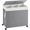 imageSONGMICS HOME Laundry Hamper with 3 Section Large 140 L Rolling Laundry Basket with Wheels Rattan Clothes Basket with Lid Removable Liner with Handles Natural Beige and Matte White ULCB602N01Dove Gray  Matte White