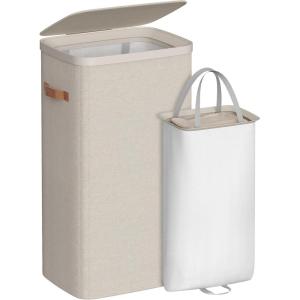 imageSONGMICS Laundry Basket 264 Gal Laundry Hamper Easy Assembly with Lid and Handles Removable Liner 165 x 126 x 295 Inches Cappuccino Beige ULCB811LH01Cappuccino Beige