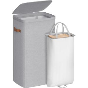 imageSONGMICS Laundry Basket 264 Gal Laundry Hamper Easy Assembly with Lid and Handles Removable Liner 165 x 126 x 295 Inches Cappuccino Beige ULCB811LH01Dove Gray