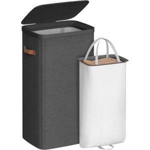 imageSONGMICS Laundry Basket 264 Gal Laundry Hamper Easy Assembly with Lid and Handles Removable Liner 165 x 126 x 295 Inches Cappuccino Beige ULCB811LH01Ink Black