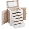 imageSONGMICS 6 Tier Jewelry Box with Drawers Mirror and Lock Storage Organizer for Bracelets Earrings Rings Necklaces Watches Christmas gifts White UJBC152W01