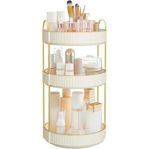 imageSONGMICS Makeup Organizer 3Tier Round Rotating Skincare Organizer Countertop Customizable Toiletries Vanity Organizer Lazy Susan Christmas Gift Cloud White UJKA011W01Cloud White