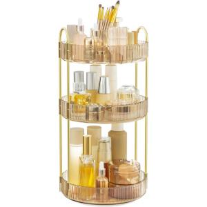 imageSONGMICS Makeup Organizer 3Tier Round Rotating Skincare Organizer Countertop Customizable Toiletries Vanity Organizer Lazy Susan Christmas Gift Cloud White UJKA011W01Champagne Gold