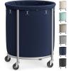 imageSONGMICS 635Gallon 240 L Laundry Basket with Wheels Rolling Round HeavyDuty Laundry Hamper Cart with Steel Frame and Removable Bag 2 Locking Wheels Cream White and Metallic Silver URLS012W01Charcoal Blue  Metallic Silver