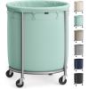 imageSONGMICS 635Gallon 240 L Laundry Basket with Wheels Rolling Round HeavyDuty Laundry Hamper Cart with Steel Frame and Removable Bag 2 Locking Wheels Cream White and Metallic Silver URLS012W01Mint Green  Metallic Silver
