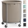 imageSONGMICS 635Gallon 240 L Laundry Basket with Wheels Rolling Round HeavyDuty Laundry Hamper Cart with Steel Frame and Removable Bag 2 Locking Wheels Cream White and Metallic Silver URLS012W01Camel Brown  Metallic Silver