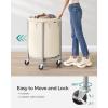 imageSONGMICS 635Gallon 240 L Laundry Basket with Wheels Rolling Round HeavyDuty Laundry Hamper Cart with Steel Frame and Removable Bag 2 Locking Wheels Cream White and Metallic Silver URLS012W01Cream White  Metallic Silver