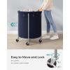 imageSONGMICS 635Gallon 240 L Laundry Basket with Wheels Rolling Round HeavyDuty Laundry Hamper Cart with Steel Frame and Removable Bag 2 Locking Wheels Cream White and Metallic Silver URLS012W01Charcoal Blue  Metallic Silver