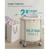 imageSONGMICS 635Gallon 240 L Laundry Basket with Wheels Rolling Round HeavyDuty Laundry Hamper Cart with Steel Frame and Removable Bag 2 Locking Wheels Cream White and Metallic Silver URLS012W01Cream White  Metallic Silver