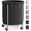 imageSONGMICS 635Gallon 240 L Laundry Basket with Wheels Rolling Round HeavyDuty Laundry Hamper Cart with Steel Frame and Removable Bag 2 Locking Wheels Cream White and Metallic Silver URLS012W01Ink Black  Metallic Silver