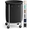 imageSONGMICS 635Gallon 240 L Laundry Basket with Wheels Rolling Round HeavyDuty Laundry Hamper Cart with Steel Frame and Removable Bag 2 Locking Wheels Cream White and Metallic Silver URLS012W01Ink Black  Metallic Silver