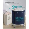 imageSONGMICS 635Gallon 240 L Laundry Basket with Wheels Rolling Round HeavyDuty Laundry Hamper Cart with Steel Frame and Removable Bag 2 Locking Wheels Cream White and Metallic Silver URLS012W01Charcoal Blue  Metallic Silver