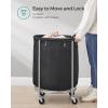 imageSONGMICS 635Gallon 240 L Laundry Basket with Wheels Rolling Round HeavyDuty Laundry Hamper Cart with Steel Frame and Removable Bag 2 Locking Wheels Cream White and Metallic Silver URLS012W01Ink Black  Metallic Silver