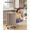 imageSONGMICS 635Gallon 240 L Laundry Basket with Wheels Rolling Round HeavyDuty Laundry Hamper Cart with Steel Frame and Removable Bag 2 Locking Wheels Cream White and Metallic Silver URLS012W01Camel Brown  Metallic Silver