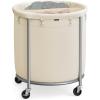 imageSONGMICS 635Gallon 240 L Laundry Basket with Wheels Rolling Round HeavyDuty Laundry Hamper Cart with Steel Frame and Removable Bag 2 Locking Wheels Cream White and Metallic Silver URLS012W01Cream White  Metallic Silver