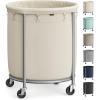 imageSONGMICS 635Gallon 240 L Laundry Basket with Wheels Rolling Round HeavyDuty Laundry Hamper Cart with Steel Frame and Removable Bag 2 Locking Wheels Cream White and Metallic Silver URLS012W01Cream White  Metallic Silver