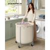 imageSONGMICS 635Gallon 240 L Laundry Basket with Wheels Rolling Round HeavyDuty Laundry Hamper Cart with Steel Frame and Removable Bag 2 Locking Wheels Cream White and Metallic Silver URLS012W01Cream White  Metallic Silver