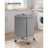 imageSONGMICS 635Gallon 240 L Laundry Basket with Wheels Rolling Round HeavyDuty Laundry Hamper Cart with Steel Frame and Removable Bag 2 Locking Wheels Cream White and Metallic Silver URLS012W01Gray  Metallic Silver
