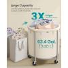 imageSONGMICS 635Gallon 240 L Laundry Basket with Wheels Rolling Round HeavyDuty Laundry Hamper Cart with Steel Frame and Removable Bag 2 Locking Wheels Cream White and Metallic Silver URLS012W01Cream White  Metallic Silver