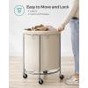 imageSONGMICS 635Gallon 240 L Laundry Basket with Wheels Rolling Round HeavyDuty Laundry Hamper Cart with Steel Frame and Removable Bag 2 Locking Wheels Cream White and Metallic Silver URLS012W01Cream White  Metallic Silver